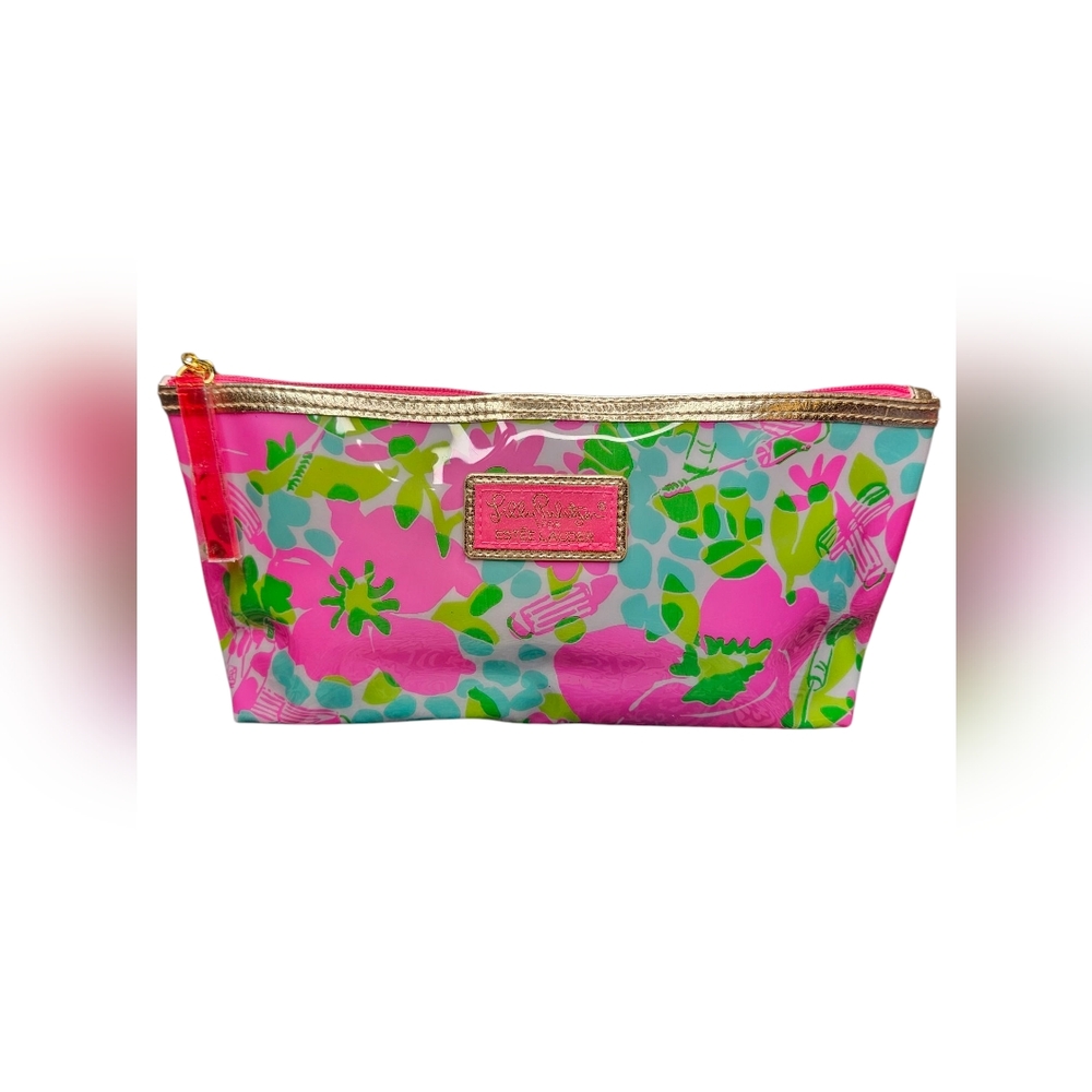 Lilly Pulitzer for Estee Lauder makeup bag vinyl colorful lipstick floral zipper